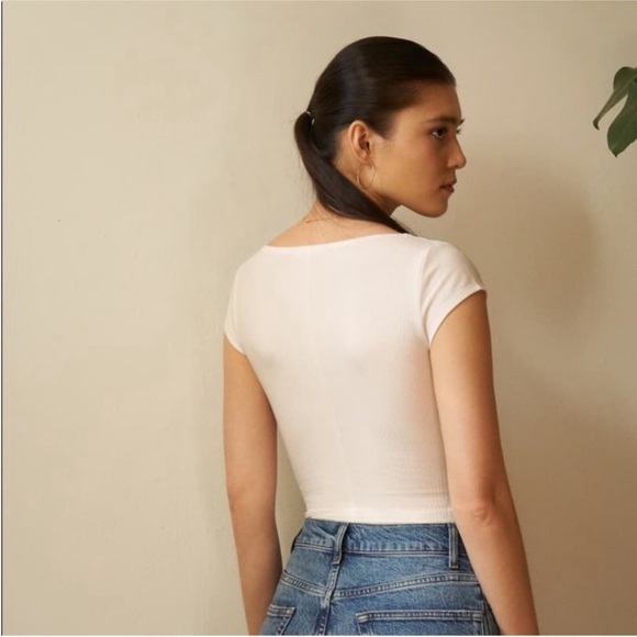 REFORMATION Marten Ivory Ribbed Bodysuit Large Closet Staple Capsule Wardrobe - Picture 4 of 12